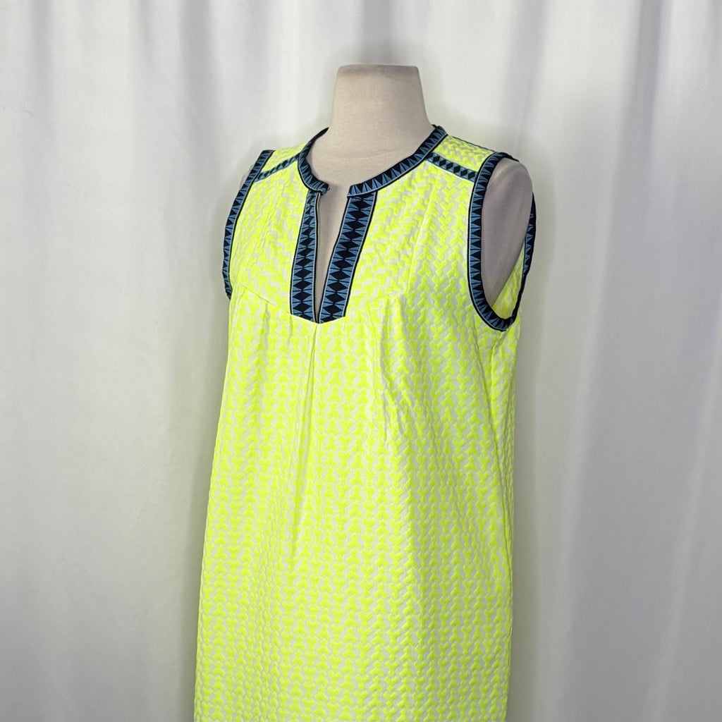 J. CREW Printed Shift Dress Neon Lime Green Retro Vacation Preppy Size 6