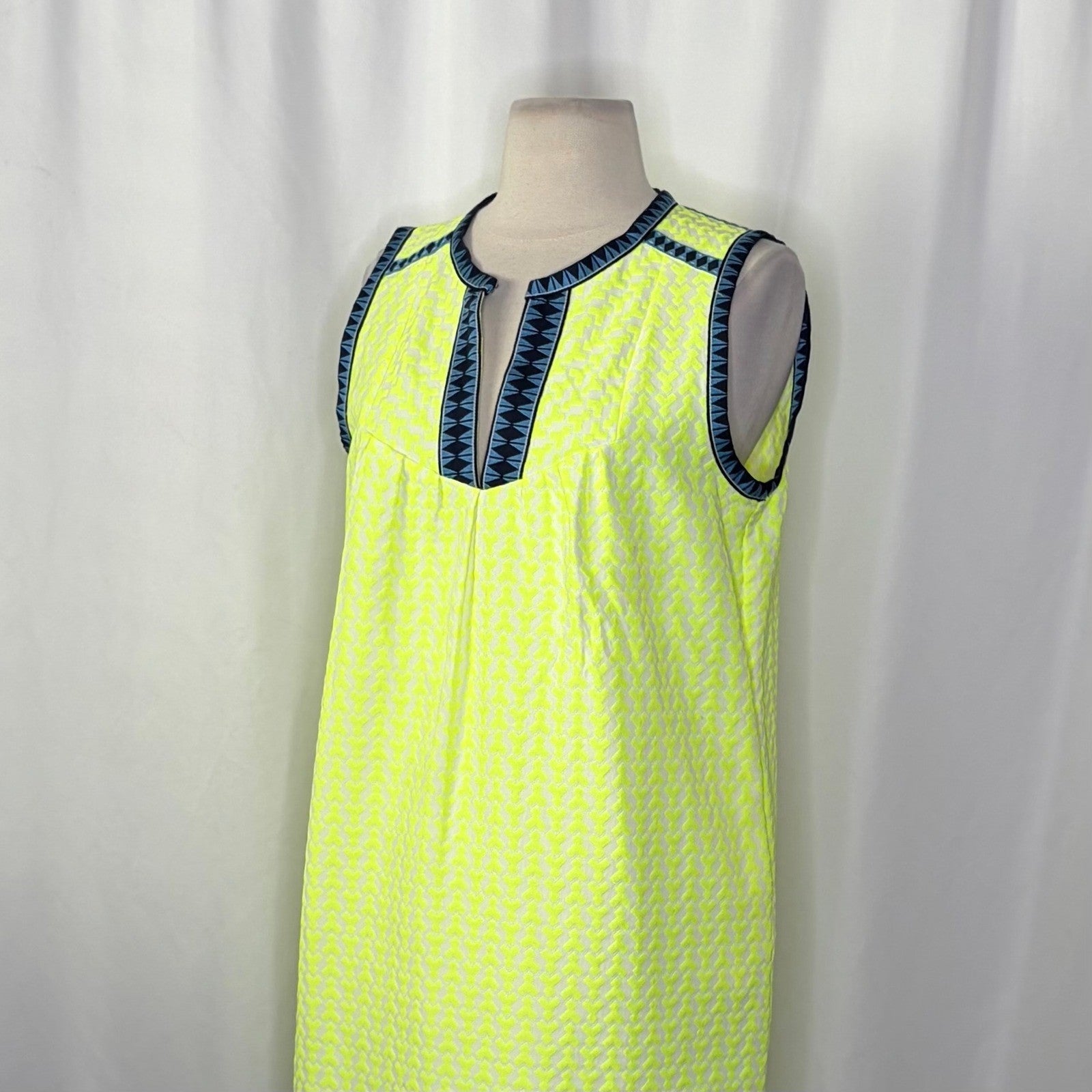 J. CREW Printed Shift Dress Neon Lime Green Retro Vacation Preppy Size 6