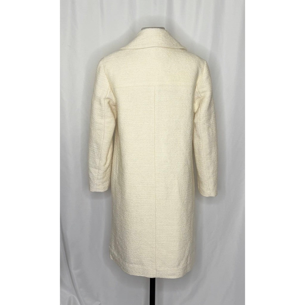NWT!! CLUB MONACO Quilted Boucle Long Coat Manteaux White Ivory Solid X-Small