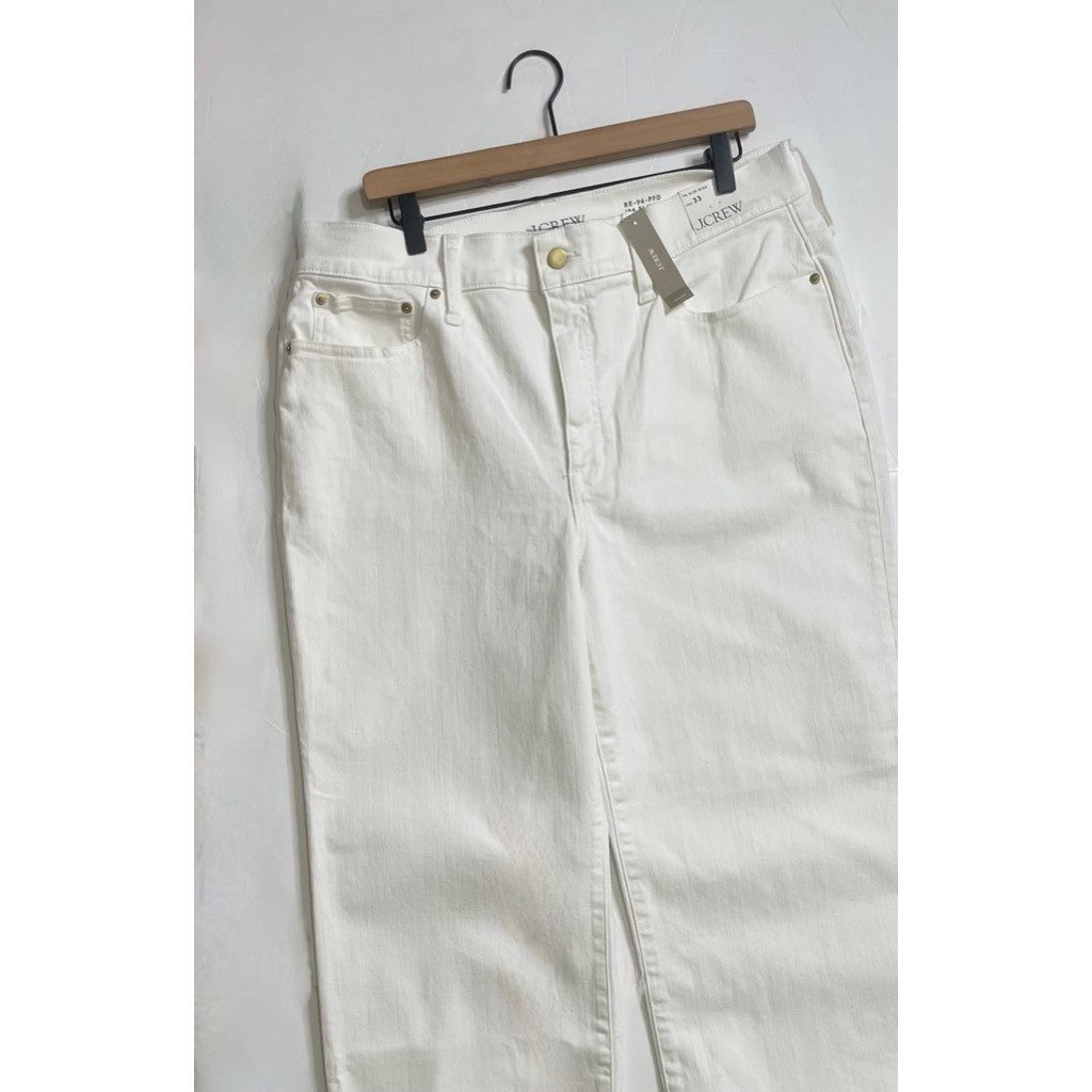 NWT!! J. CREW '96 Slim Wide Jeans Retro Raw Hems Solid White Preppy Frayed 33