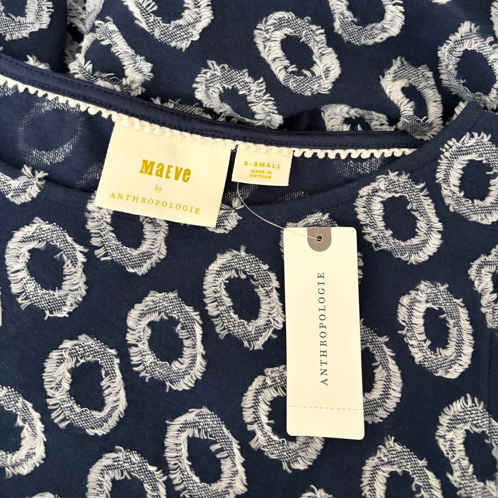 NWT!! Anthropologie MAEVE Lisanne Textured Tunic Tiered Dress Blue White X-Small