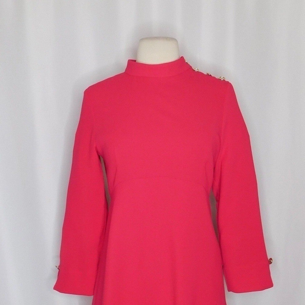 ZARA Mock Neck Mini Dress Gold Buttons Solid Pink Retro Knit Valentine Small