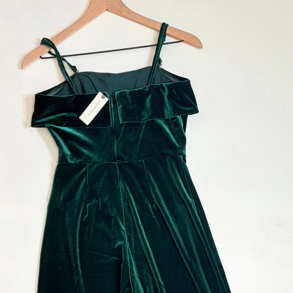 NWT!! Anthropologie COREY LYNN CALTER Green Velvet Wide Leg Jumpsuit X-Small