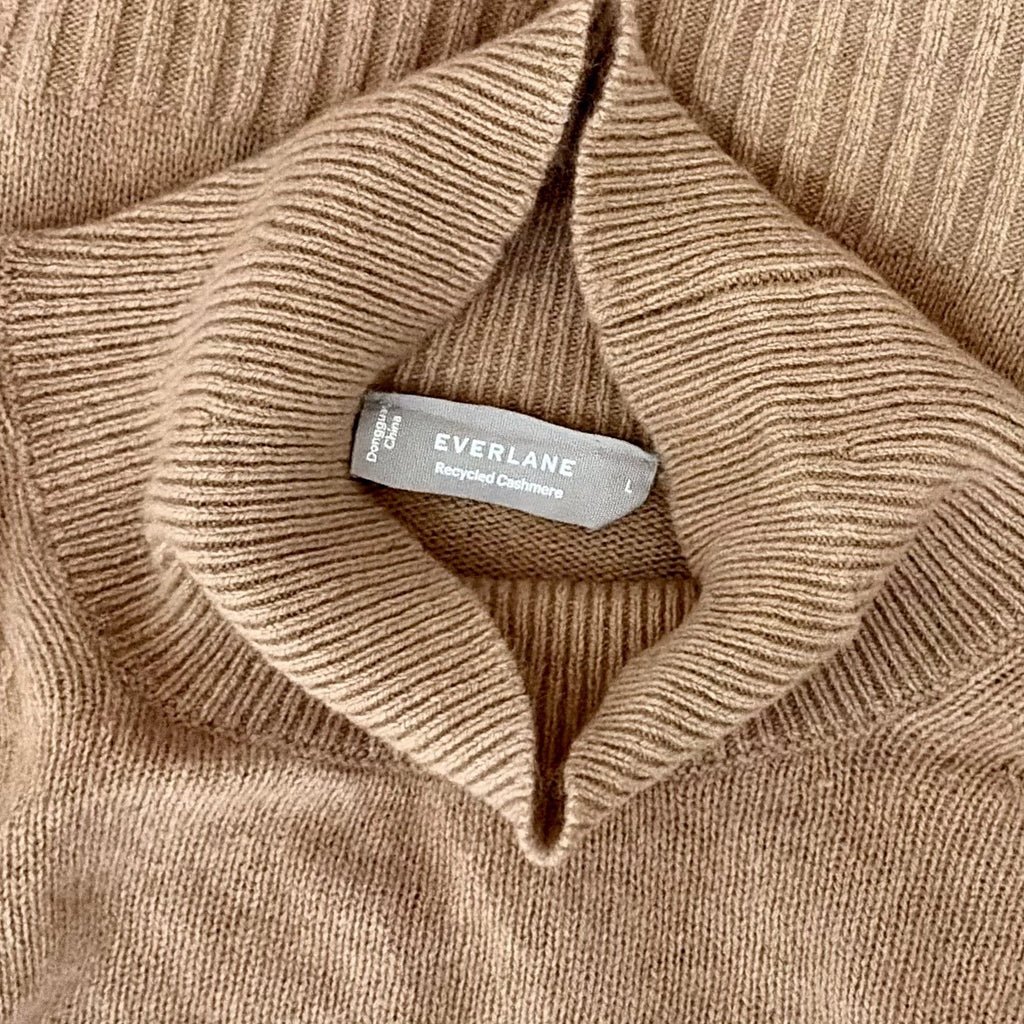 EVERLANE The ReCashmere Oversized Turtleneck Sweater Mock Neck Solid Tan Large