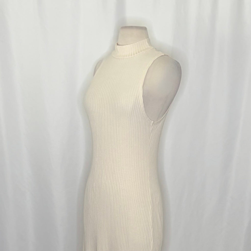 Anthropologie BEYOND YOGA Well Traveled Midi Dress Solid Ivory Ribbed Medium