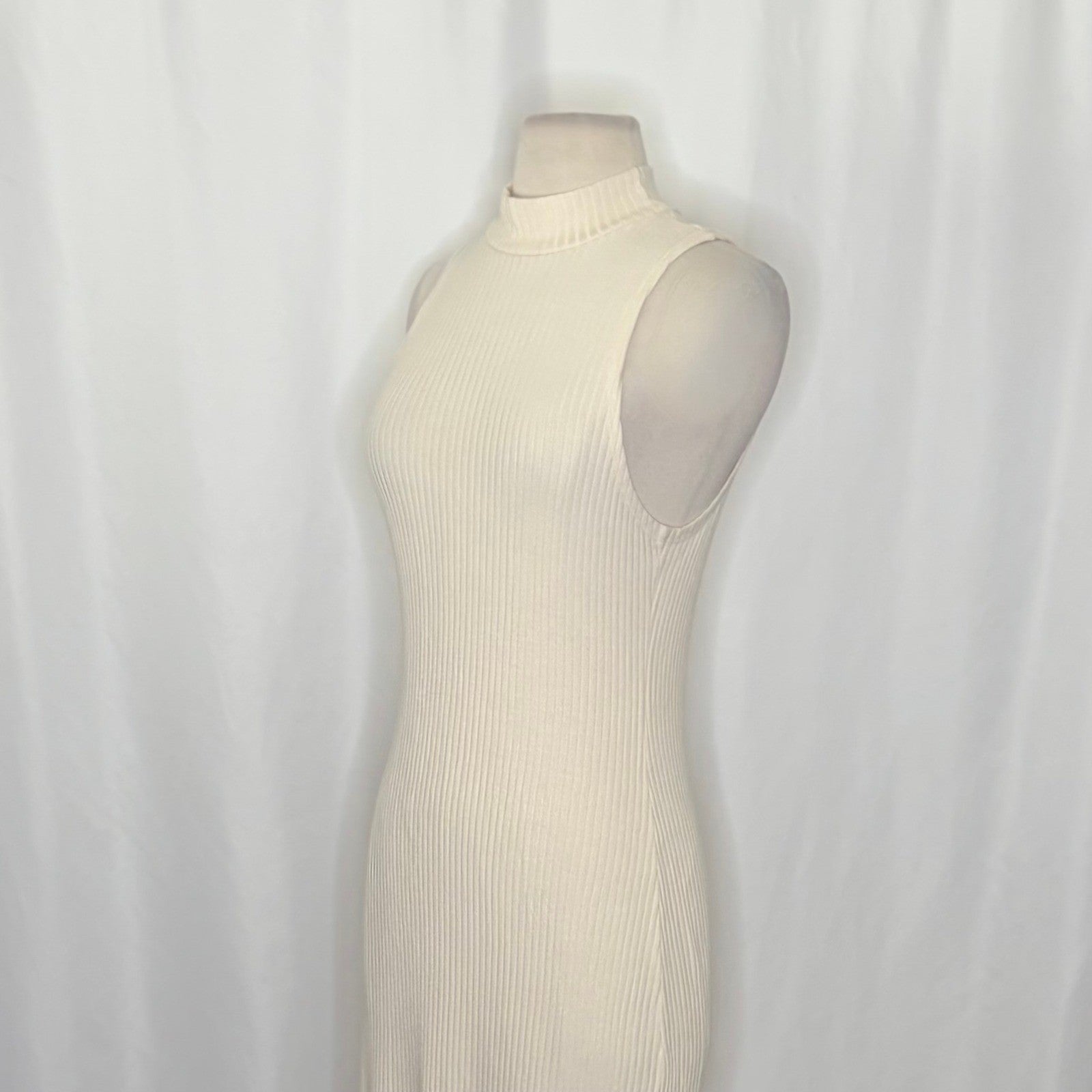 Anthropologie BEYOND YOGA Well Traveled Midi Dress Solid Ivory Ribbed Medium
