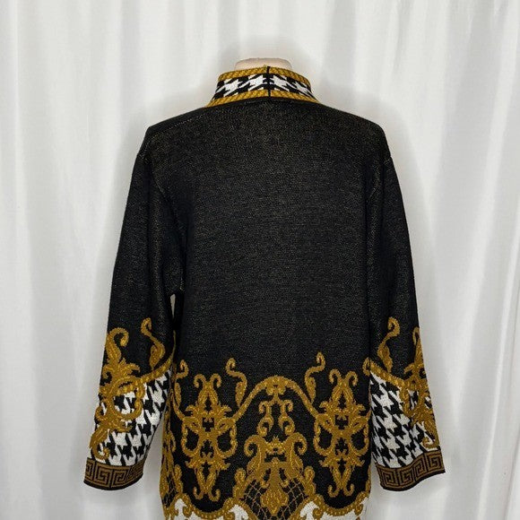 MAXSPORT Floral Duster Cardigan Sweater Wool Stripes Western Knitwear Medium