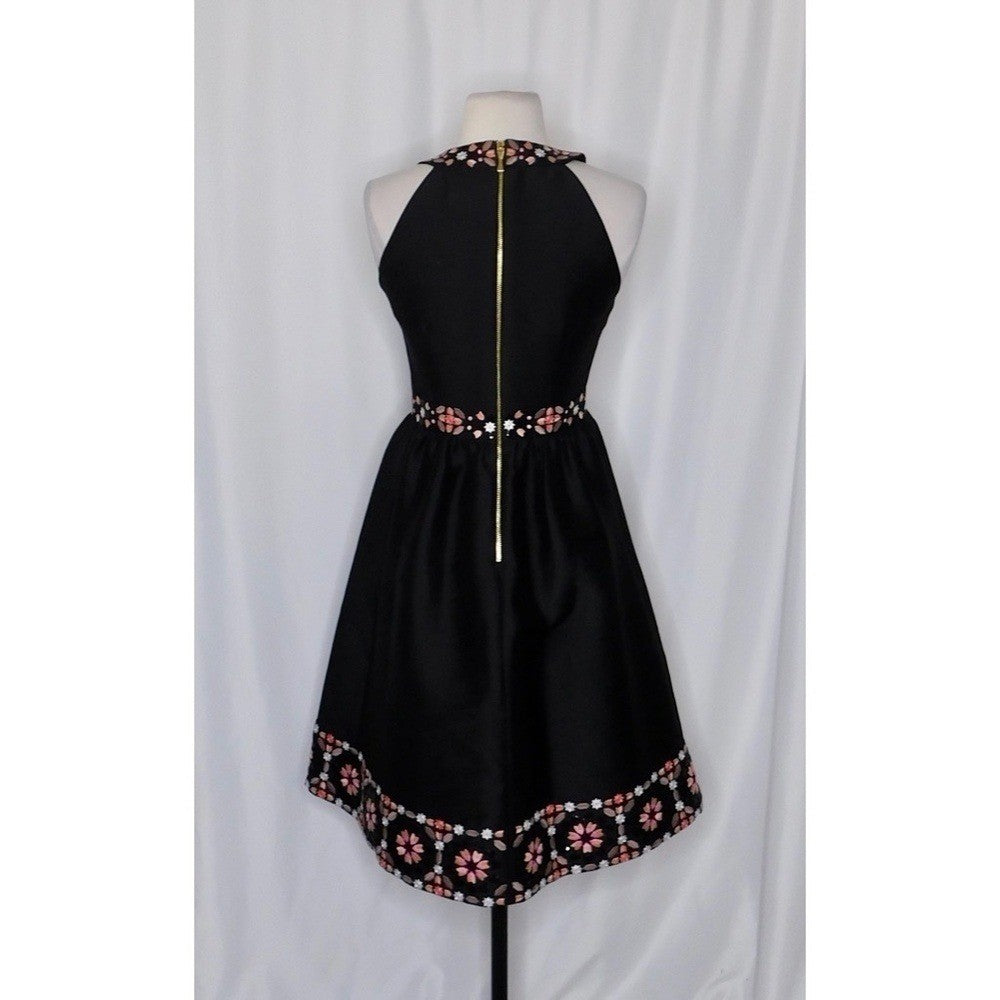 KATE SPADE Black Mosaic Embellished Embroidered Midi Dress Fit N' Flare Size 0