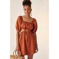 Revolve FAITHFULL THE BRAND Almero Linen Dress Brown Plain Spice Party X-Small