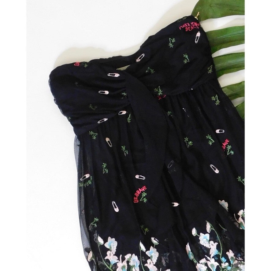 PATRIZIA PEPE Embroidered Tulle Top Strapless Floral Punk Size 40 US 4