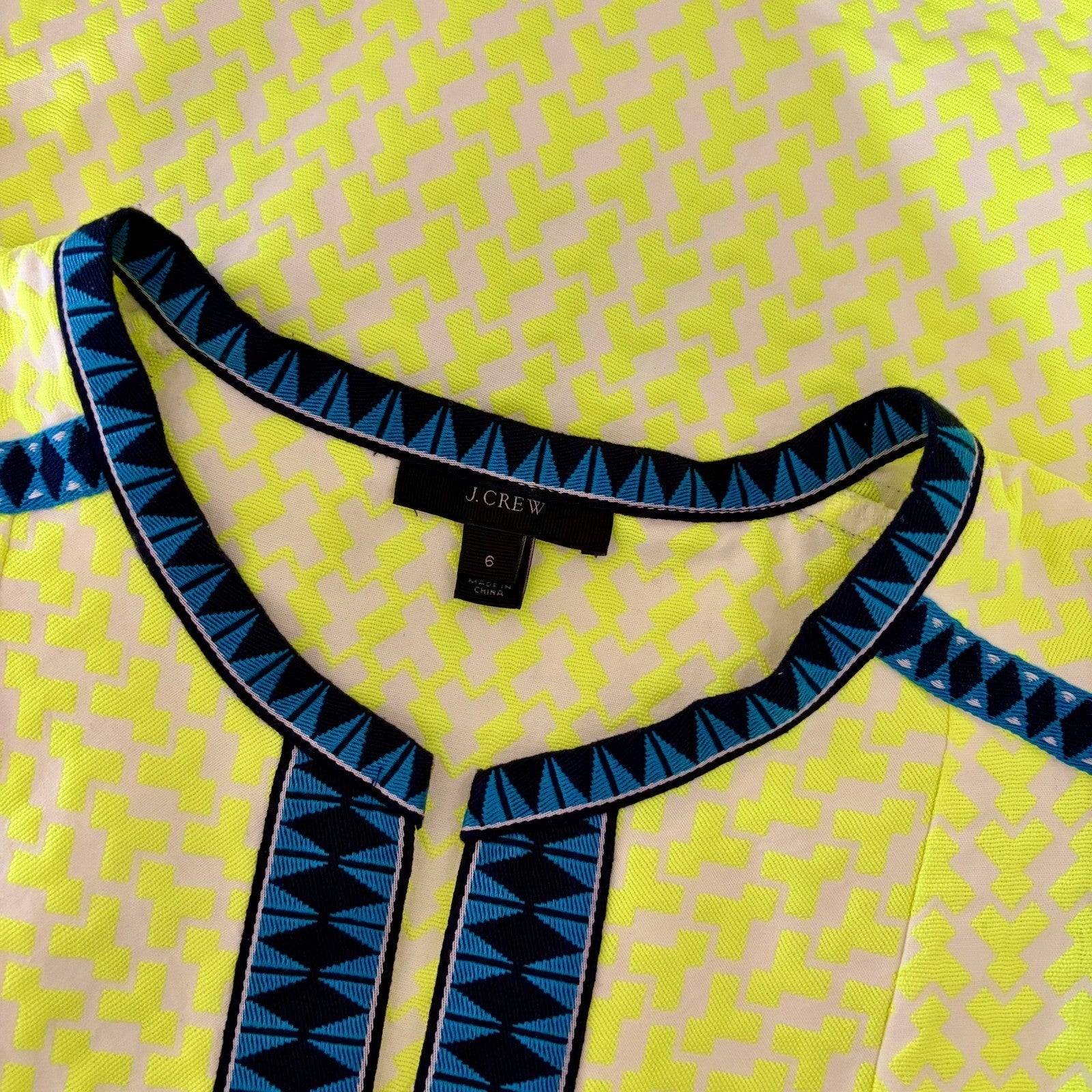 J. CREW Printed Shift Dress Neon Lime Green Retro Vacation Preppy Size 6