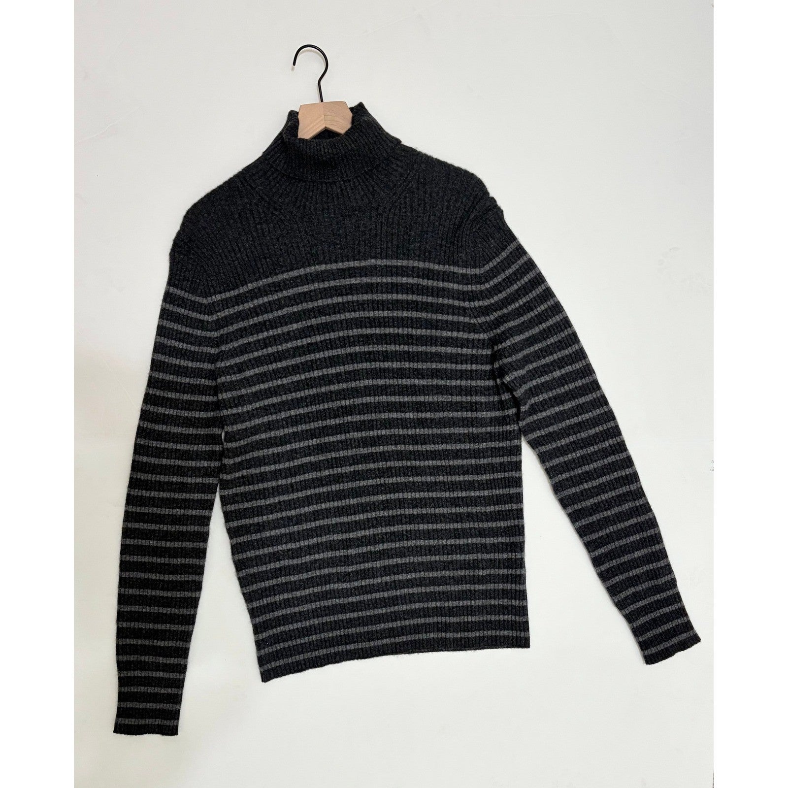 Men's VINCE Cashmere Striped Turtleneck Sweater Gray Ribbed Knitwear X-Large