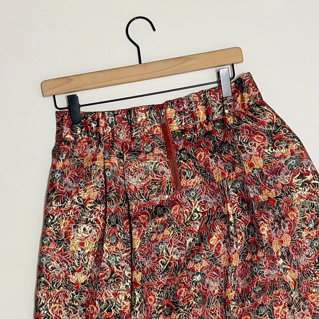 Anthropologie MAEVE Rosie Floral Skirt Pleated Metallic Brocade Pockets Small