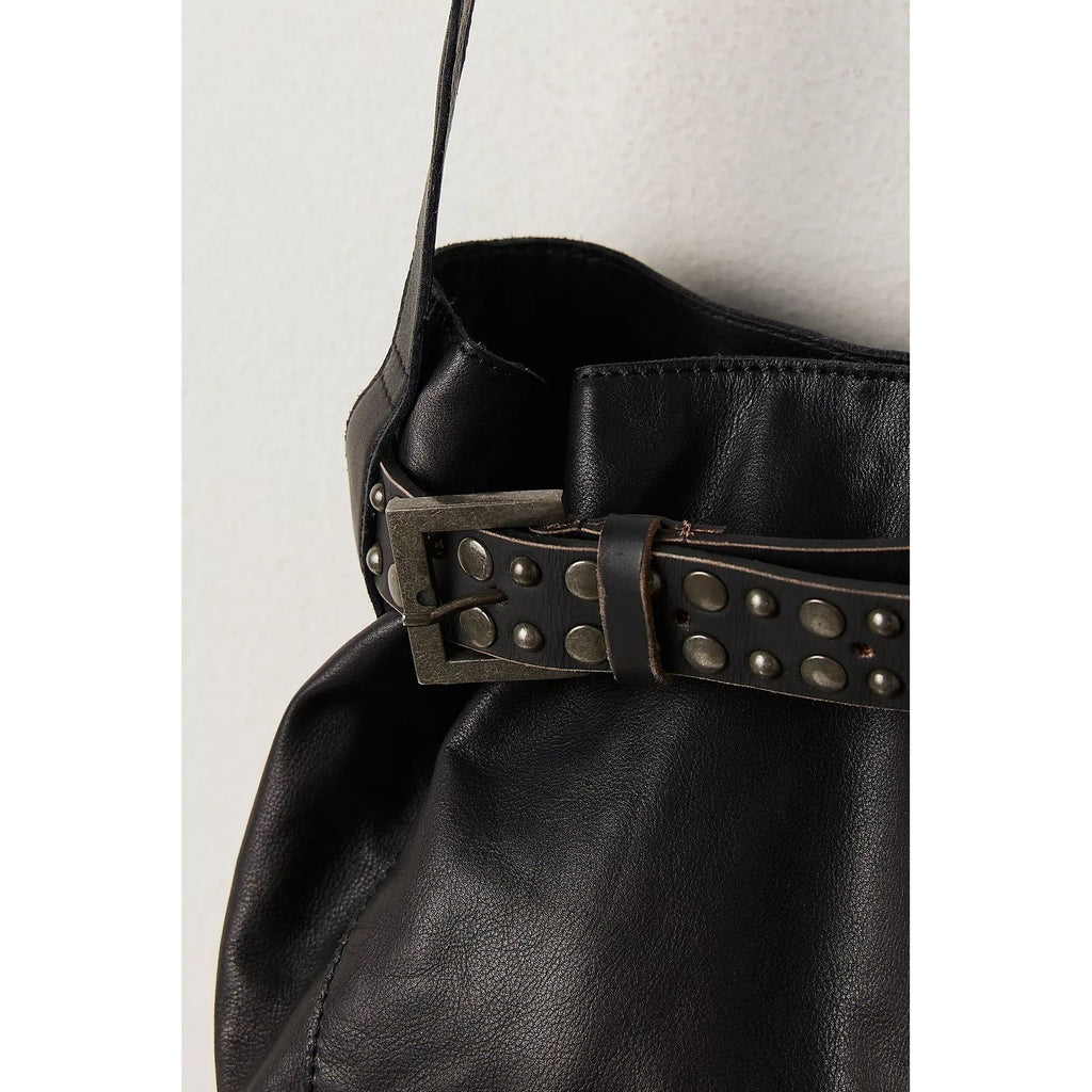 NWT!! FREE PEOPLE Black Leather Embellished Belt Bucket Bag Studded Studs Solid