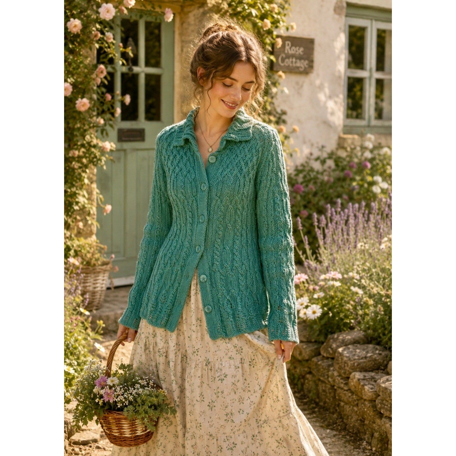 ARANCRAFTS Aran Crafts Merino Wool Green Cardigan Sweater Ireland Medium