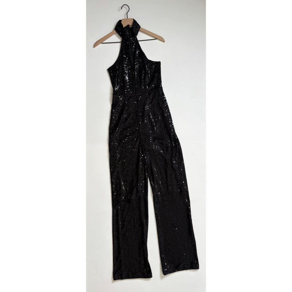 CINQ A SEPT Shelby Black Sequin Jumpsuit Halter Neck Party Cocktail Size 4