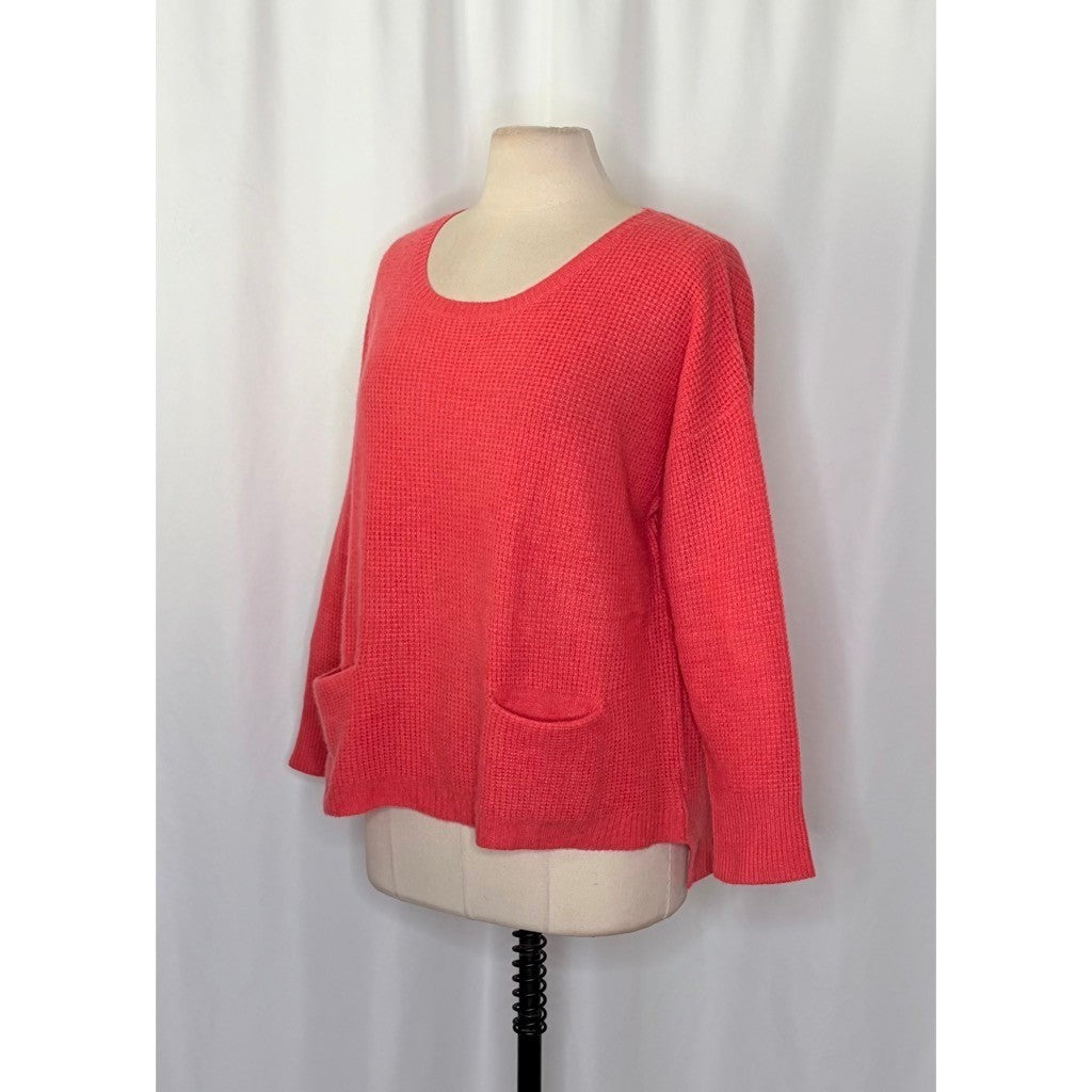 WHITE + WARREN Pink Cashmere Knit Pullover Sweater Pockets Solid Waffle Large