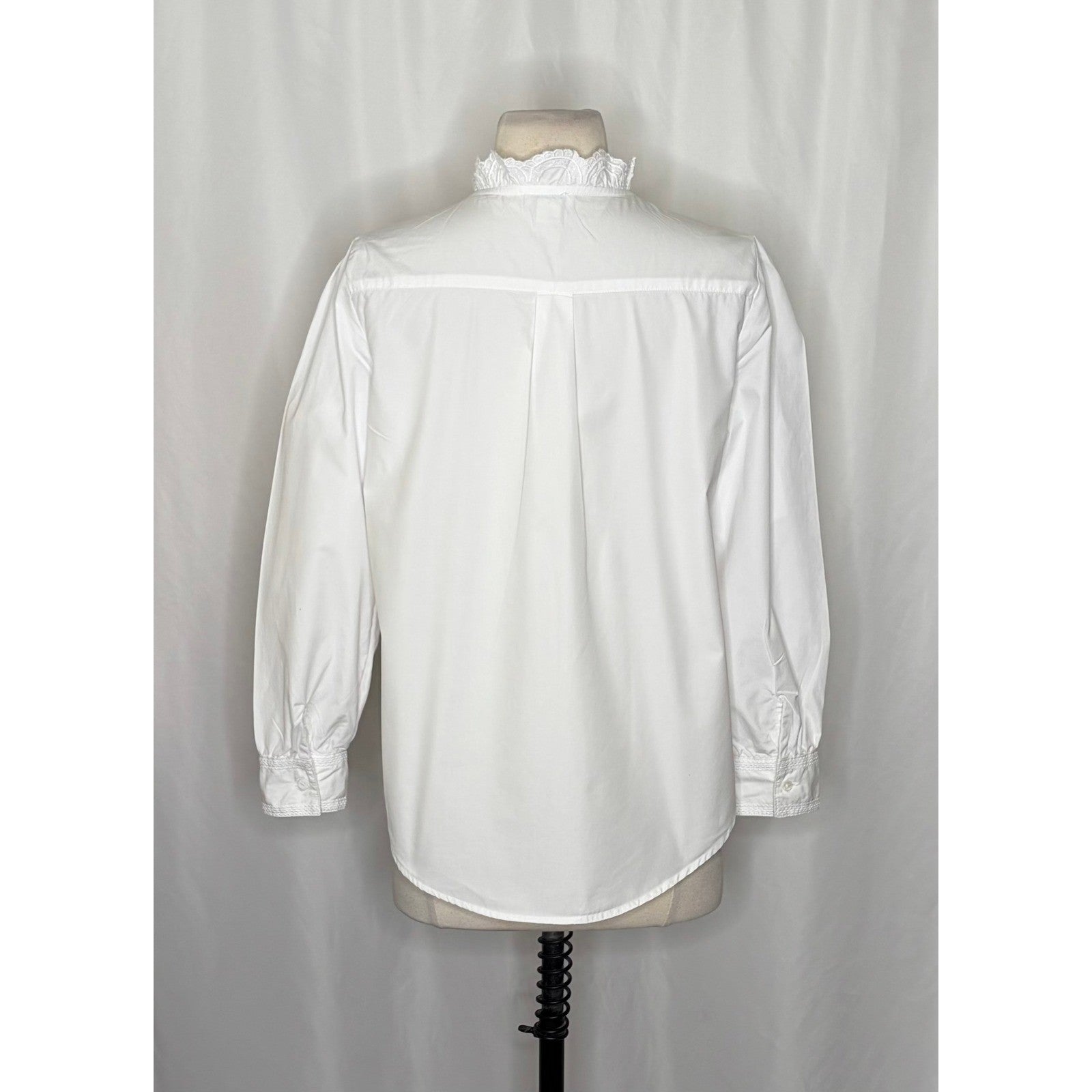 SUNDANCE White Pleated Embroidered Ruffled Buttondown Top Blouse Petite Small