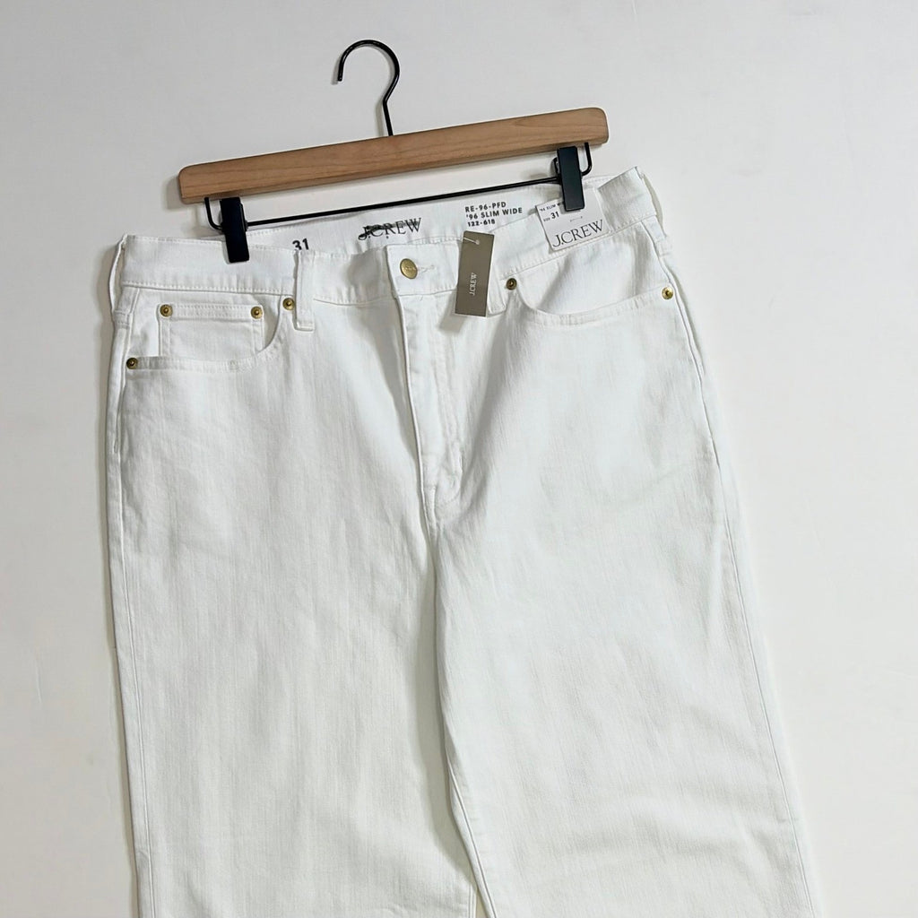 NWT!! J. CREW '96 Slim Wide Jeans Retro Raw Hems Solid White Preppy Frayed 31