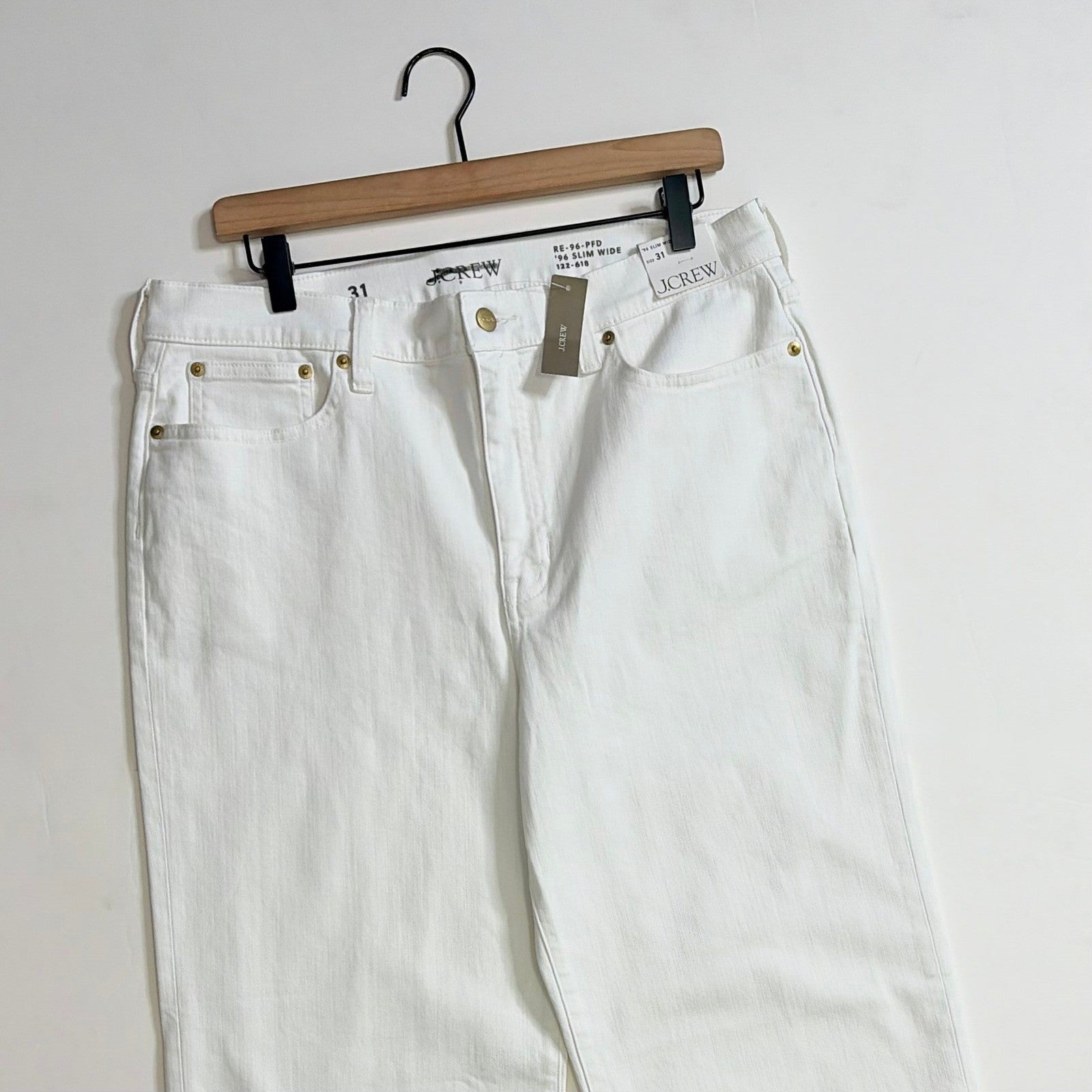 NWT!! J. CREW '96 Slim Wide Jeans Retro Raw Hems Solid White Preppy Frayed 31