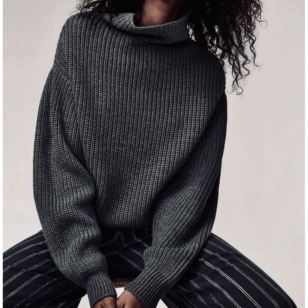 NEW!! Aritzia WILFRED Wool Shaker Knit Mock Neck Turtleneck Sweater Gray Small