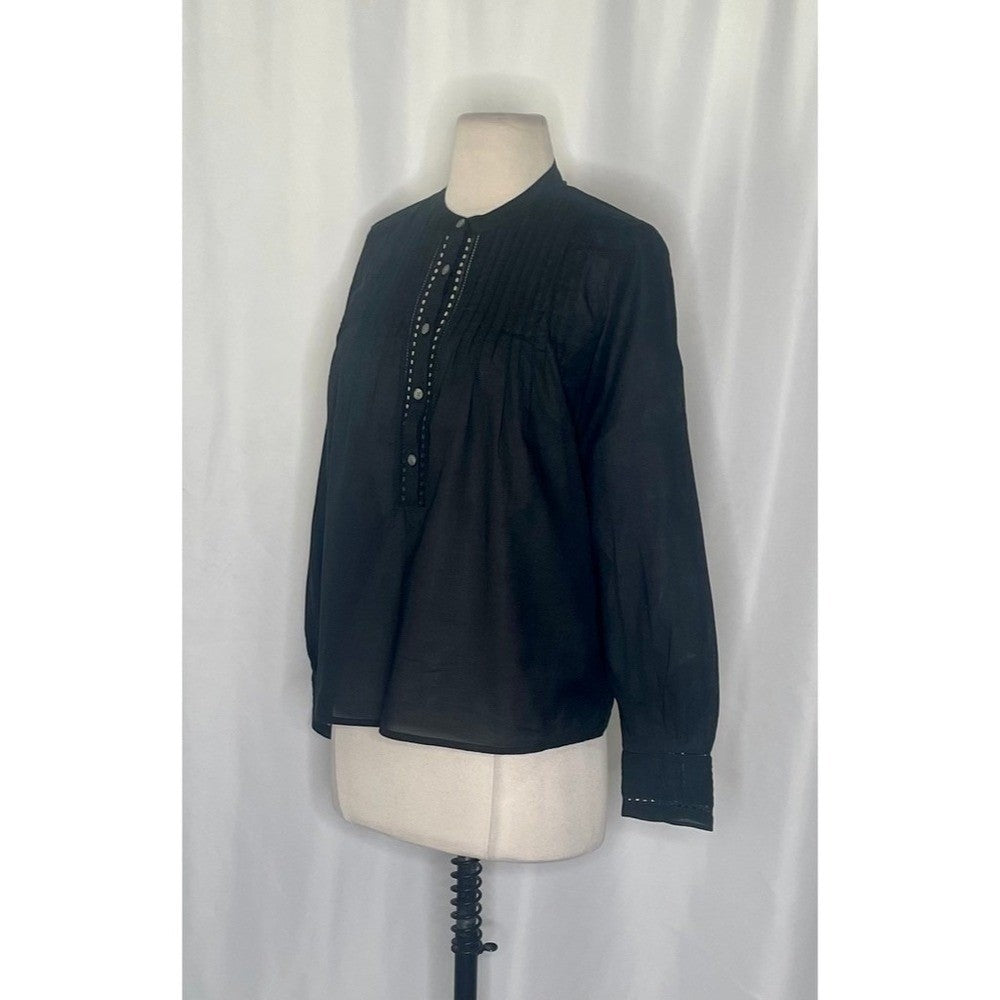 NEW!! J. CREW Pintuck Lace Trim Top Blouse Cotton Voile Solid Black Preppy Small