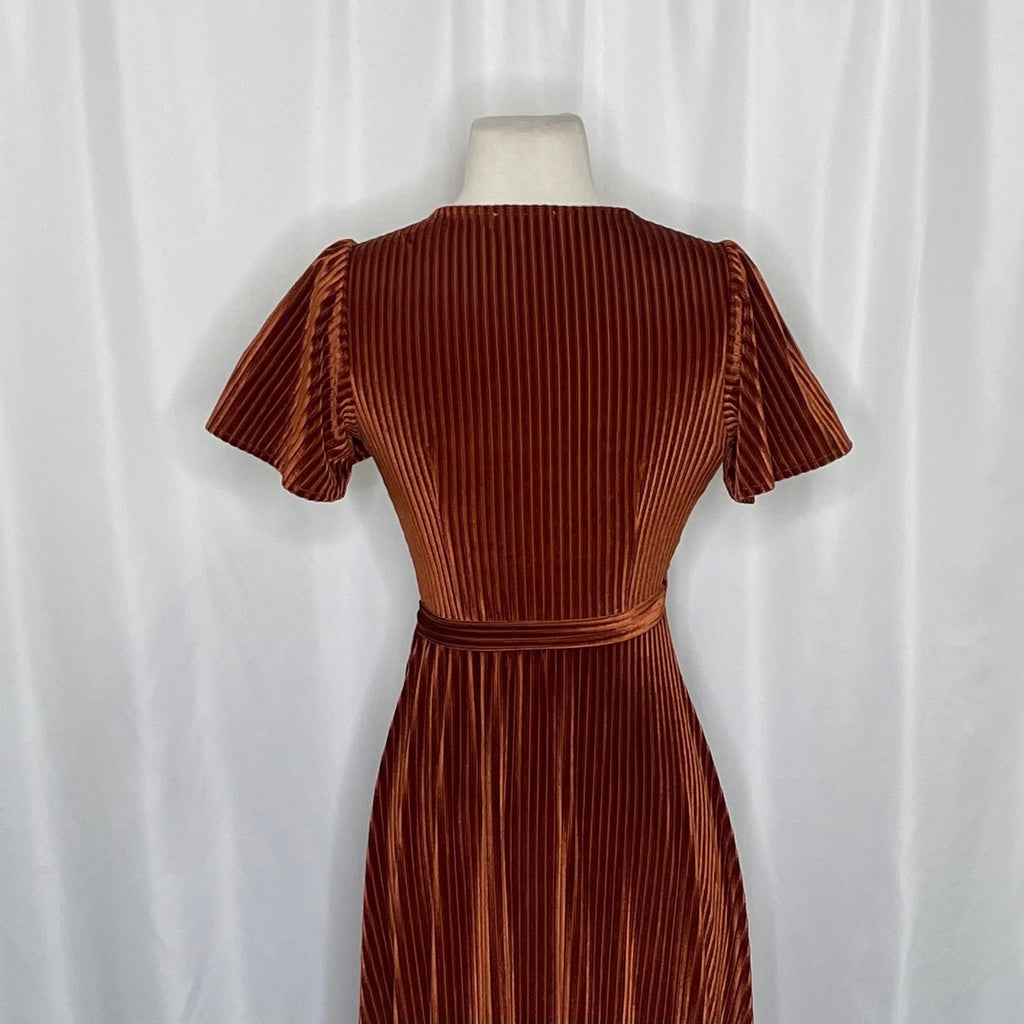 BALTIC BORN Andi Velvet High Low Maxi Dress Ribbed Party Holiday Copper Rust XS