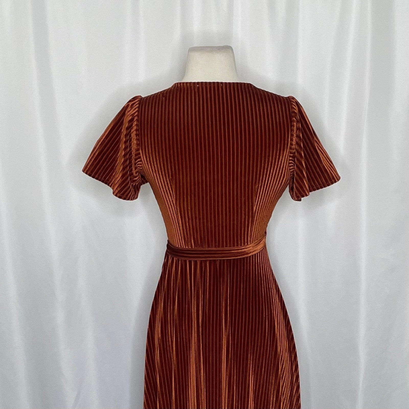 BALTIC BORN Andi Velvet High Low Maxi Dress Ribbed Party Holiday Copper Rust XS