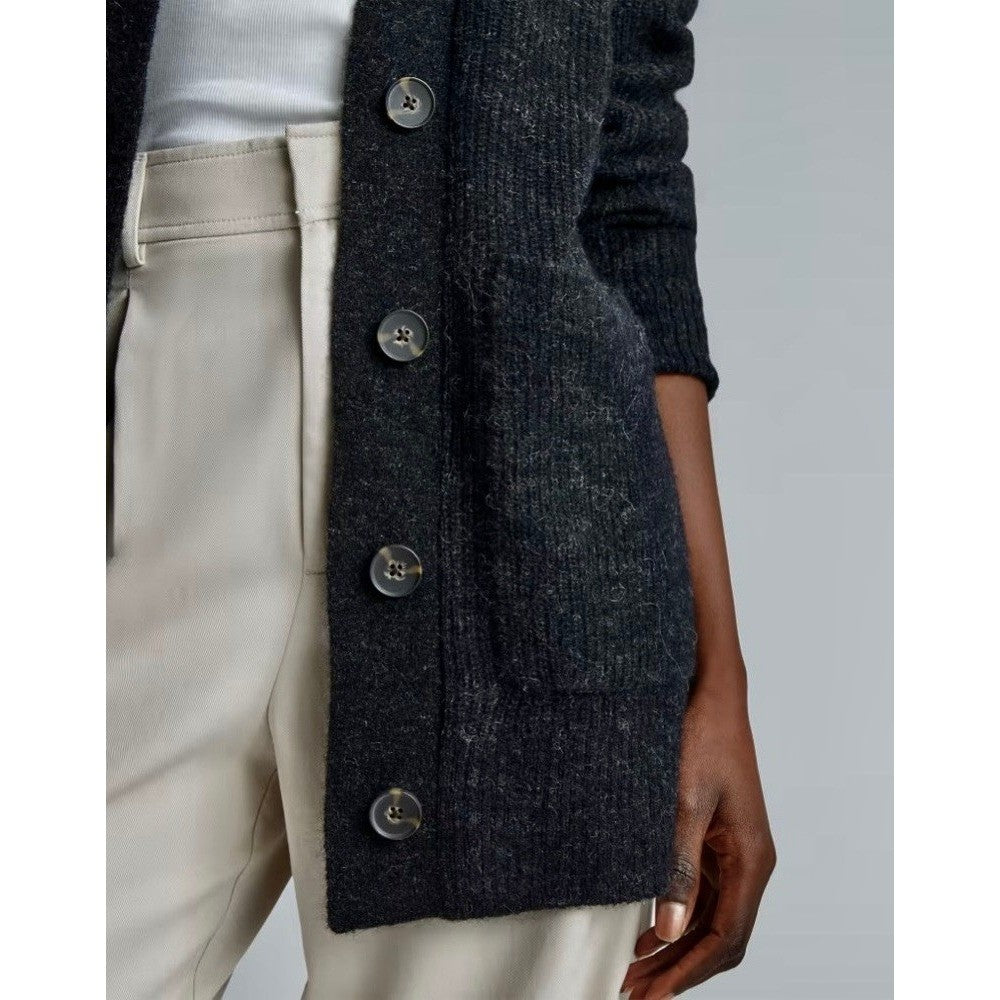 EVERLANE The Oversized Alpaca Cardigan Heathered Black Merino Wool Pockets Small