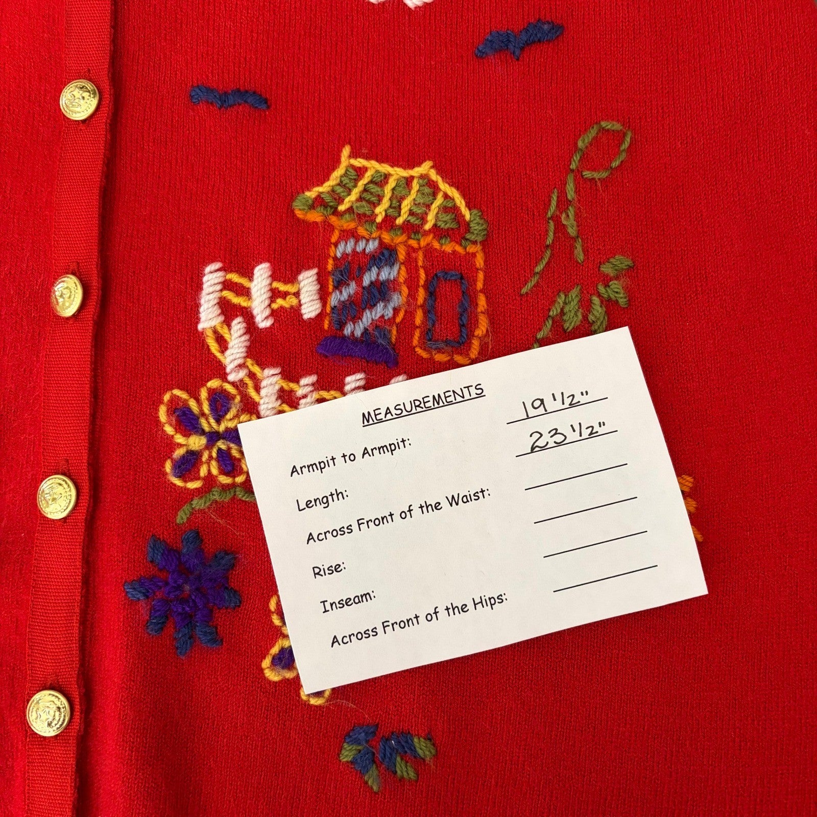 GW JEANS CO. Red Embroidered Asian Floral Cardigan Sweater Medium