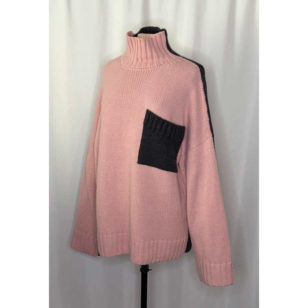 JW ANDERSON Patch Pocket Sweater Pink Grey Pullover Knit Mock Turtleneck Large