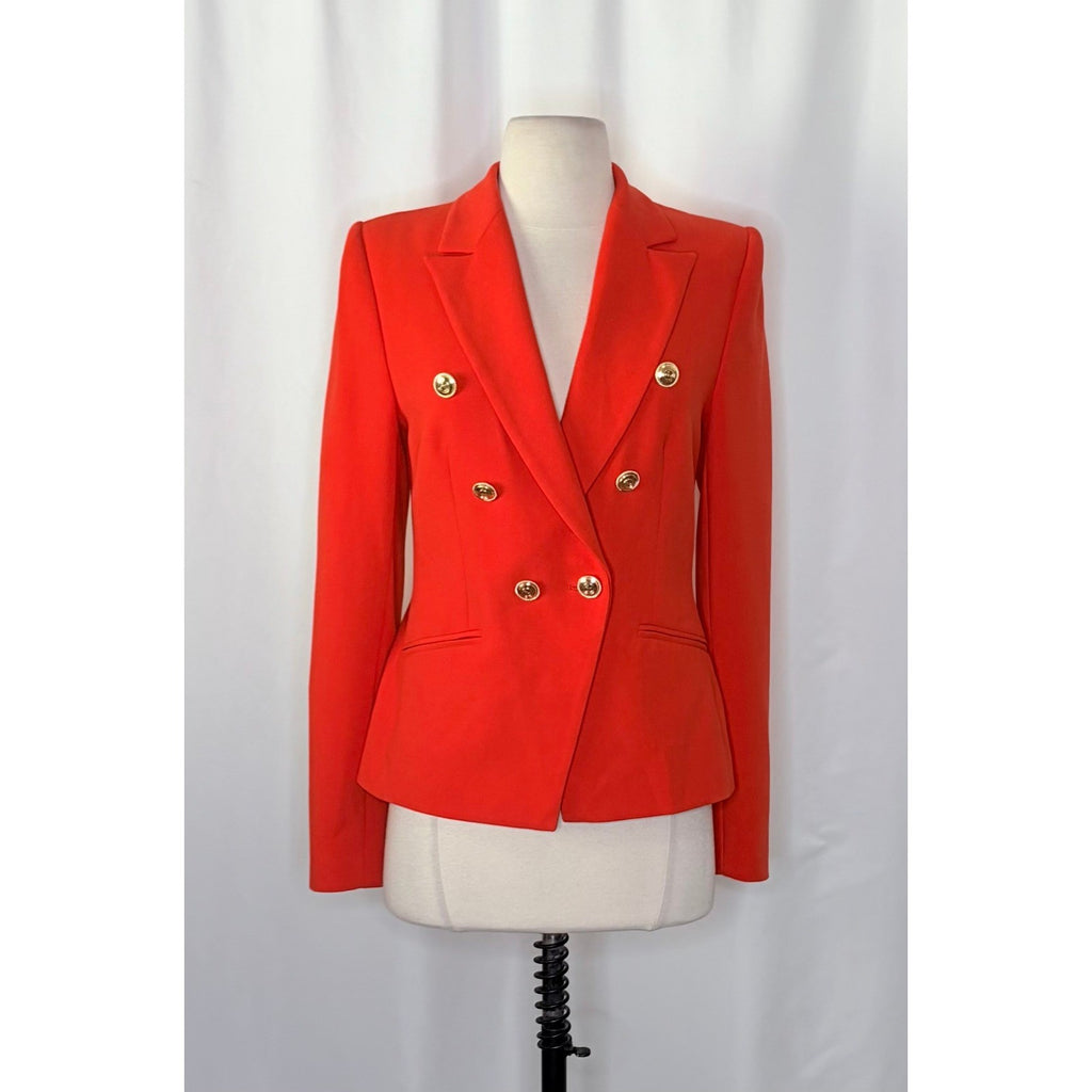 KAREN MILLEN Red Tailored Button Military Blazer Jacket Solid Gold Buttons US 6