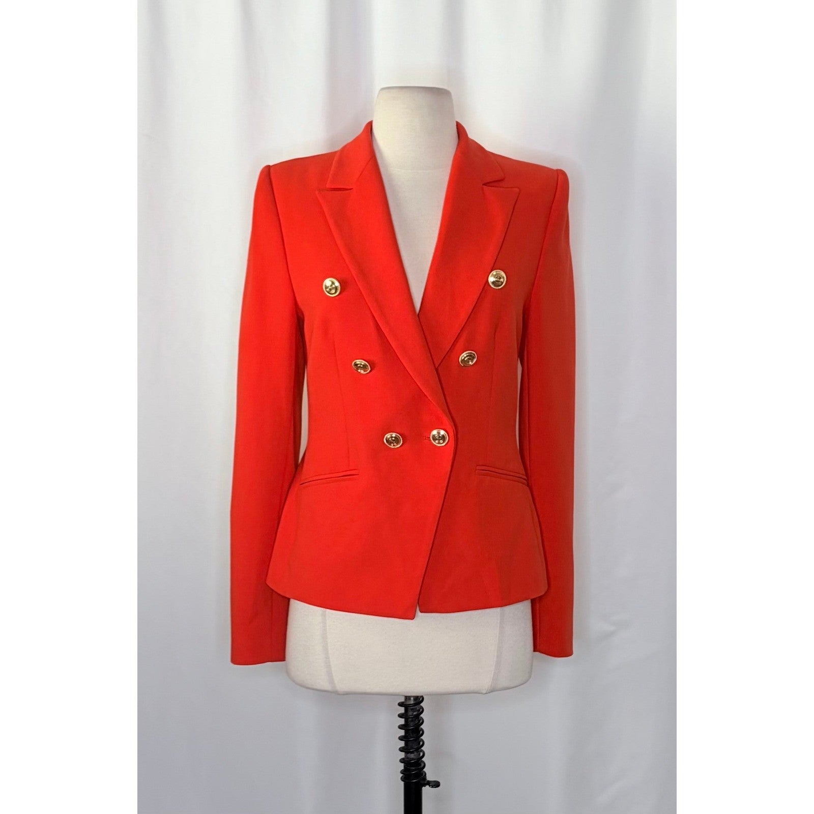 KAREN MILLEN Red Tailored Button Military Blazer Jacket Solid Gold Buttons US 6