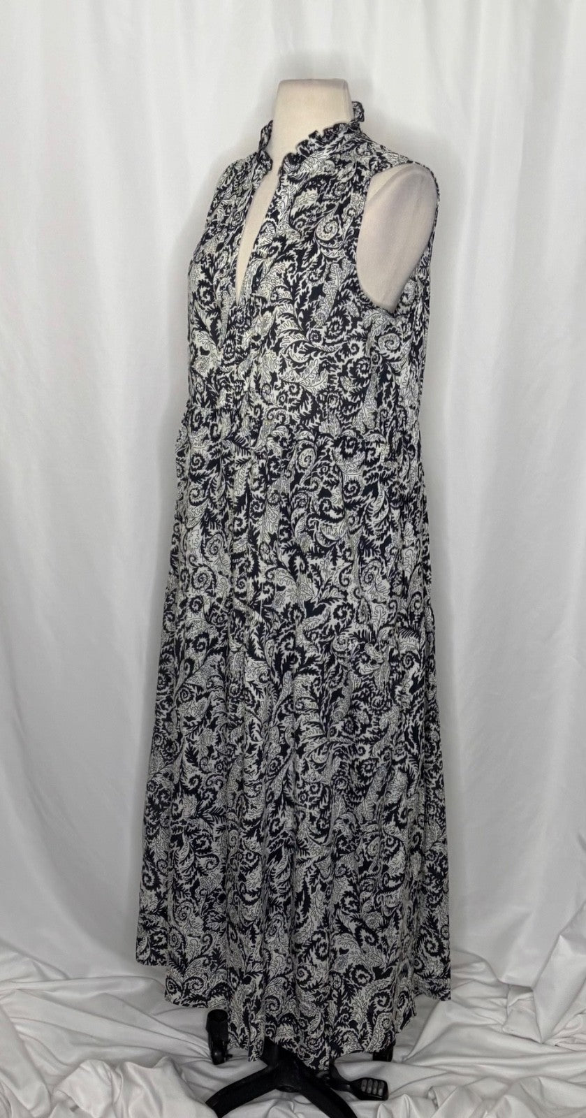 NEW!! Anthropologie MAEVE Marya Tiered Maxi Dress Black Botanical Print Small
