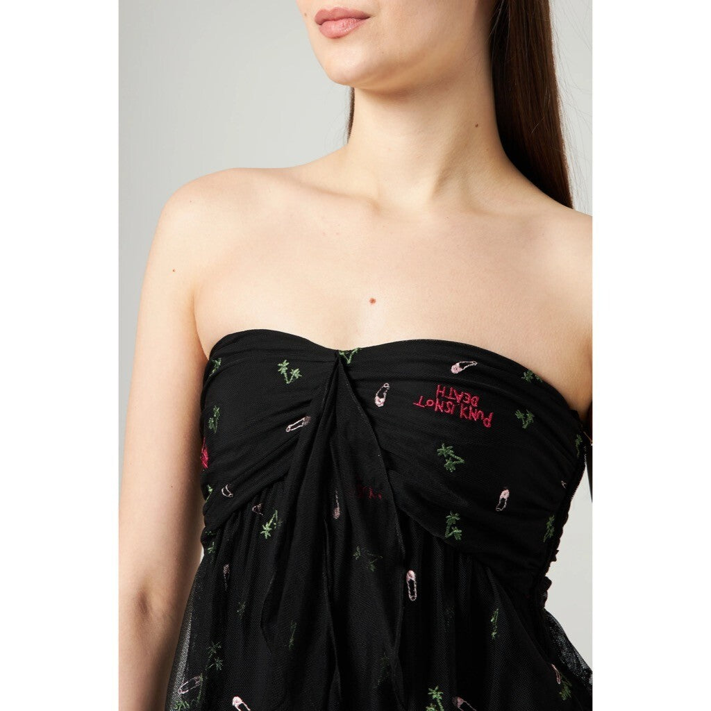 PATRIZIA PEPE Embroidered Tulle Top Strapless Floral Punk Size 40 US 4