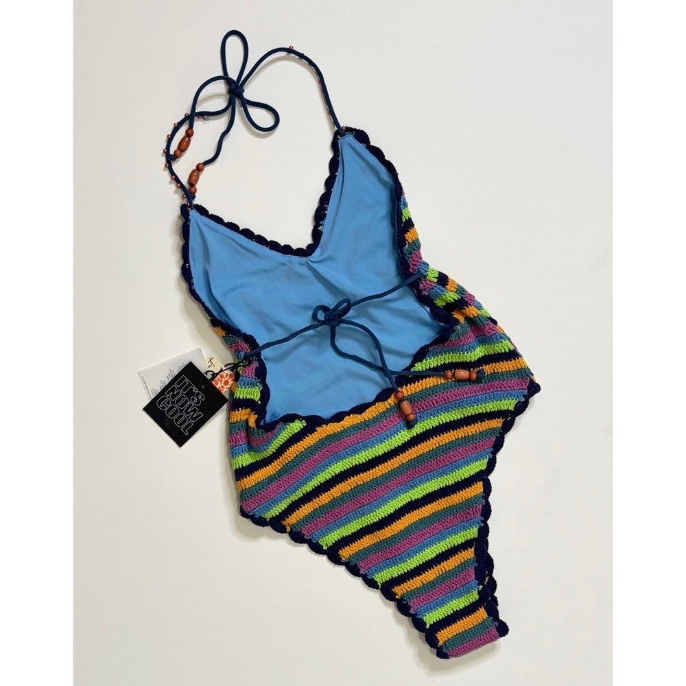 NWT!! FREE PEOPLE It's Now Cool the Crochet Tie One Piece Swimsuit Medium Large