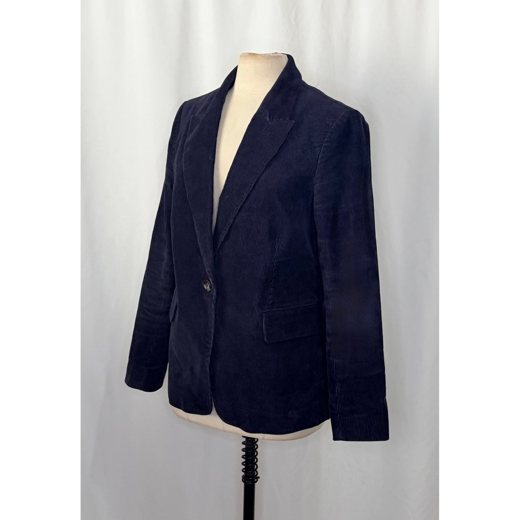 BODEN Navy Blue Corduroy Blazer Jacket Single Button Flap Pockets Preppy Size 10