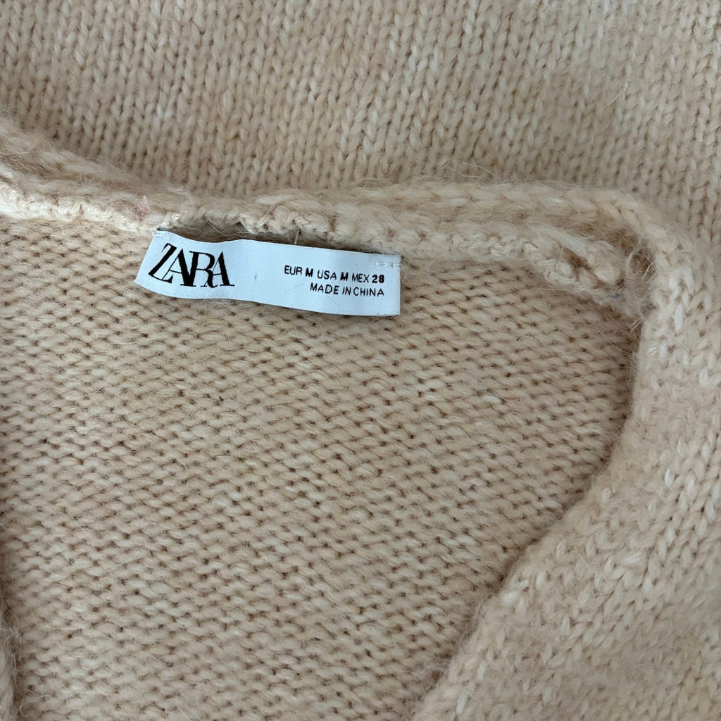 ZARA Alpaca Knit Midi Dress Light Tan Sand Coastal Blogger Favorite Medium
