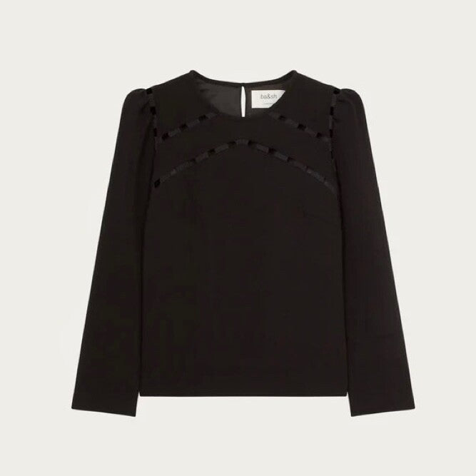 BA&SH Black Corus Top Blouse Cutout Details Solid Cut-Outs Bash Size 0 US Size 4