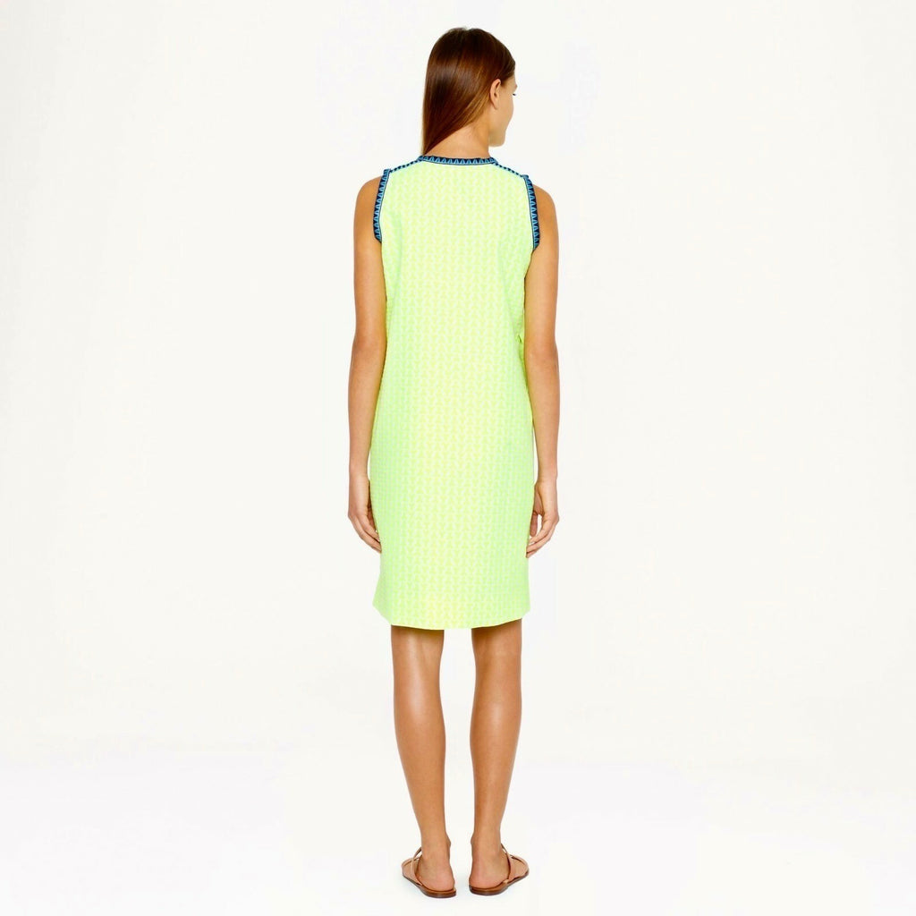 J. CREW Printed Shift Dress Neon Lime Green Retro Vacation Preppy Size 6