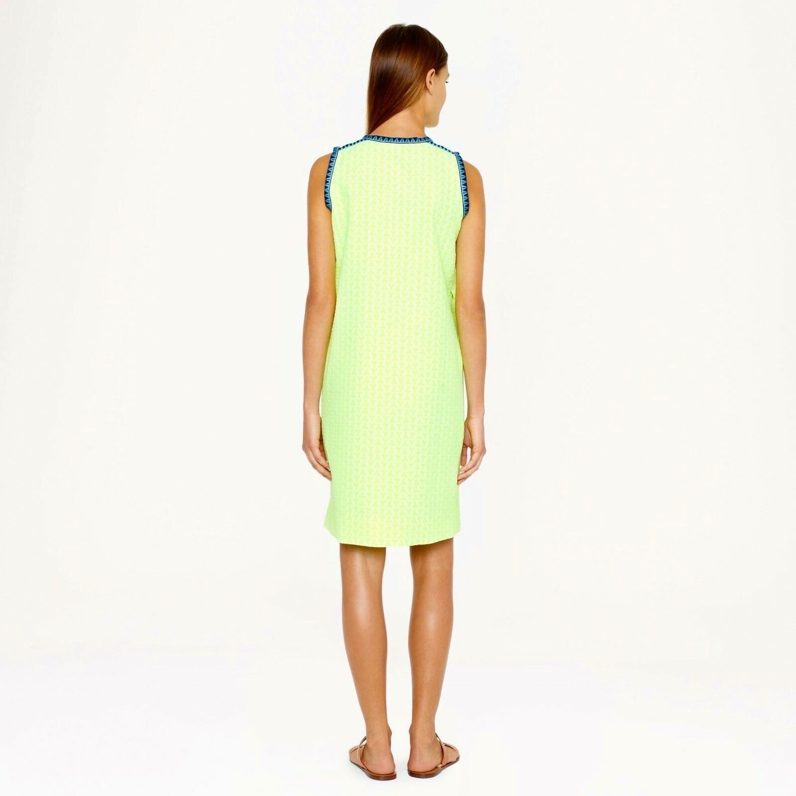 J. CREW Printed Shift Dress Neon Lime Green Retro Vacation Preppy Size 6
