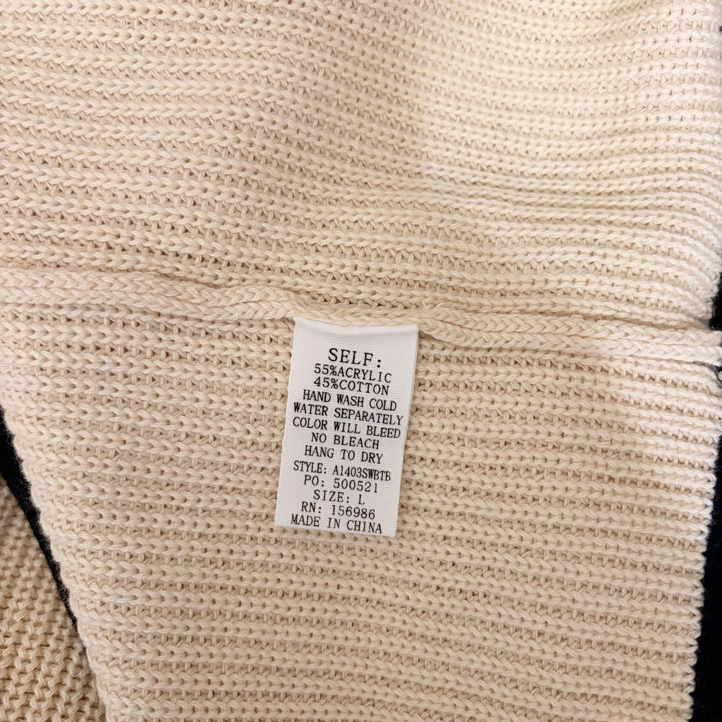 BALTIC BORN Beige Ivory Black Pullover Sweater Rolled Edges Knitwear Large