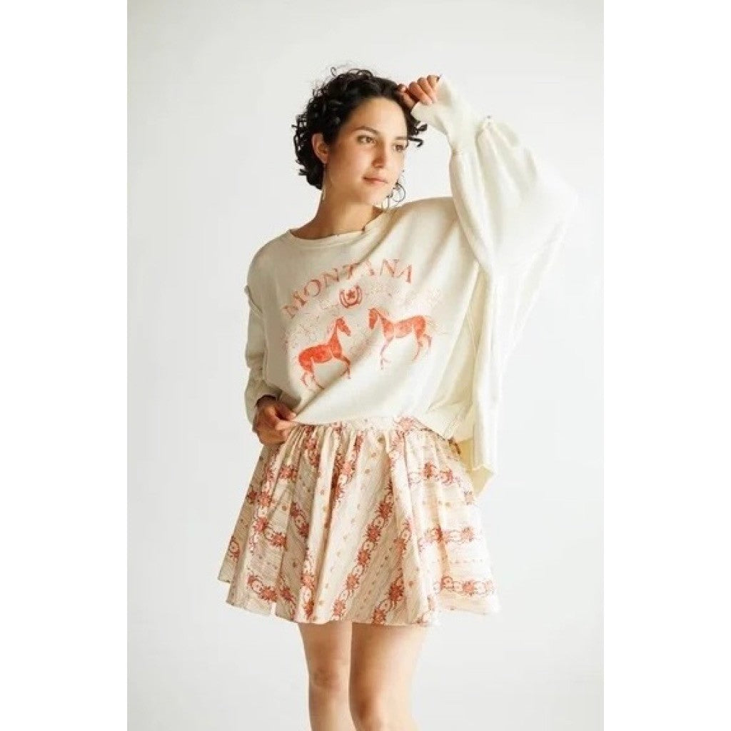 FREE PEOPLE Gaia Floral Printed Skirt Mini Ivory Combo Pockets Poplin Small