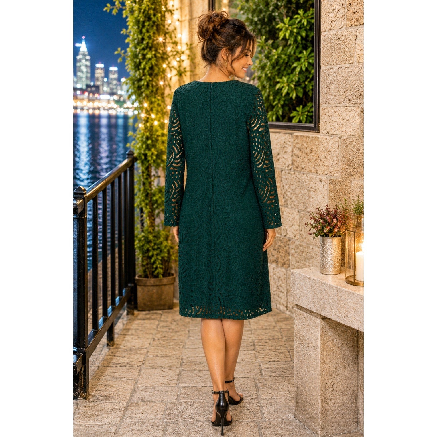 BODEN Zeta Emerald Green Lace Shift Dress Preppy Office Coquette Business 16