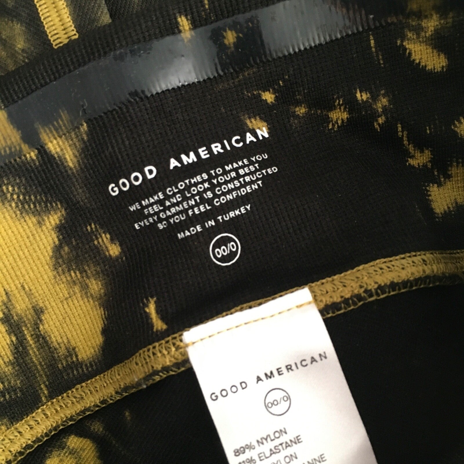 NWT!! GOOD AMERICAN Black & Yellow Tie Dye Seamless Leggings 00 0 X-Small