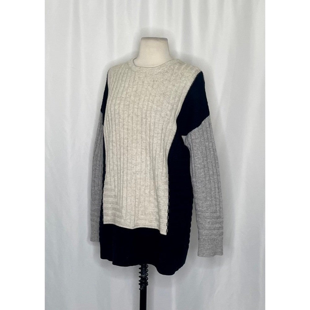 VINCE Cashmere Wool Colorblock Sweater Black Gray Ivory Intarsia Ribbed Small