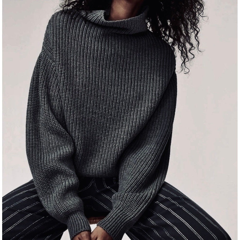 NEW!! Aritzia WILFRED Wool Shaker Knit Mock Neck Turtleneck Sweater Gray Small