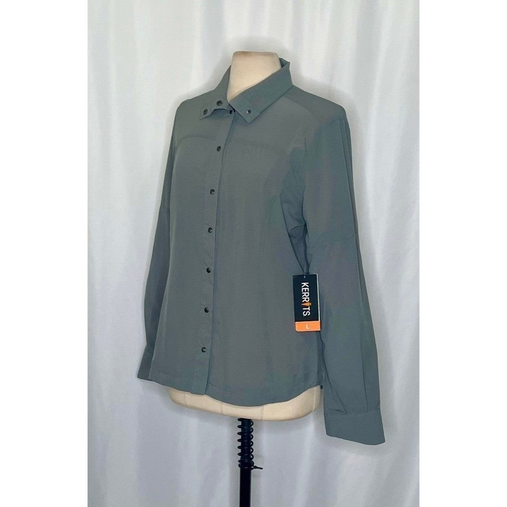 NWT!! Women's KERRITS Convertible Sun Shirt Cypress Green Snaps Equestrian Large