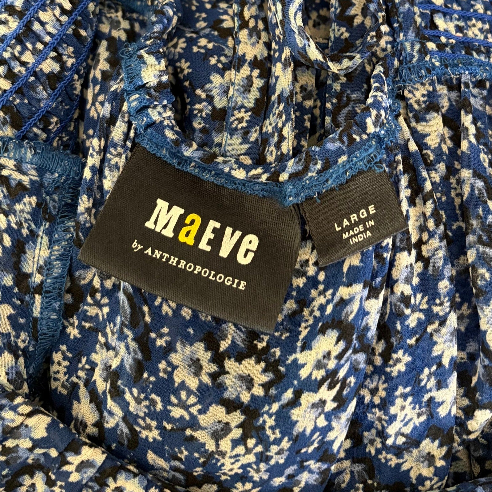 Anthropologie MAEVE Square Neck Sheer Babydoll Top Blue White Floral Large