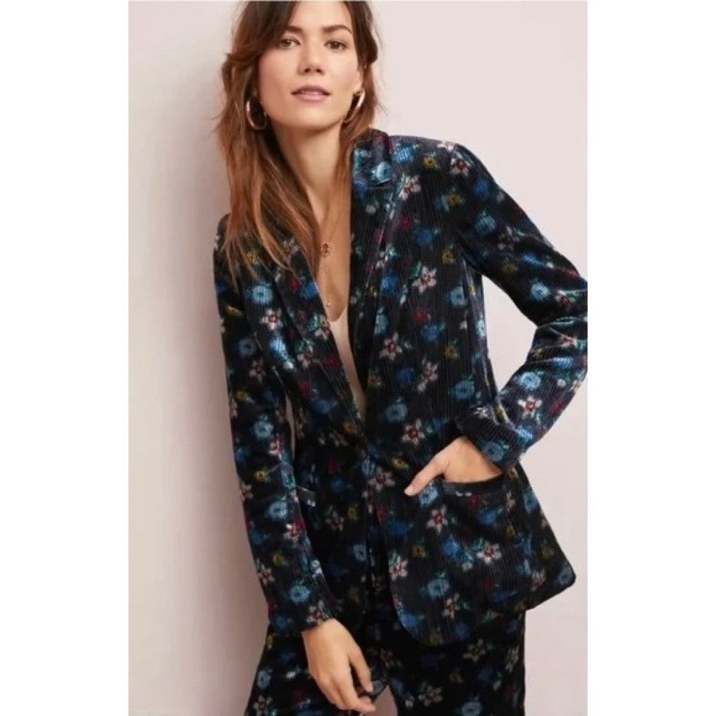 Anthropologie ETT:TWA Blooming Floral Corduroy Blazer Jacket Academia Size 2